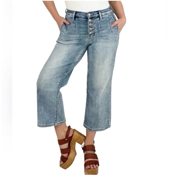 Judy Blue Jeans Womens 20W Vintage Wash Cropped Wide Leg High Rise Button Fly - Picture 1 of 14
